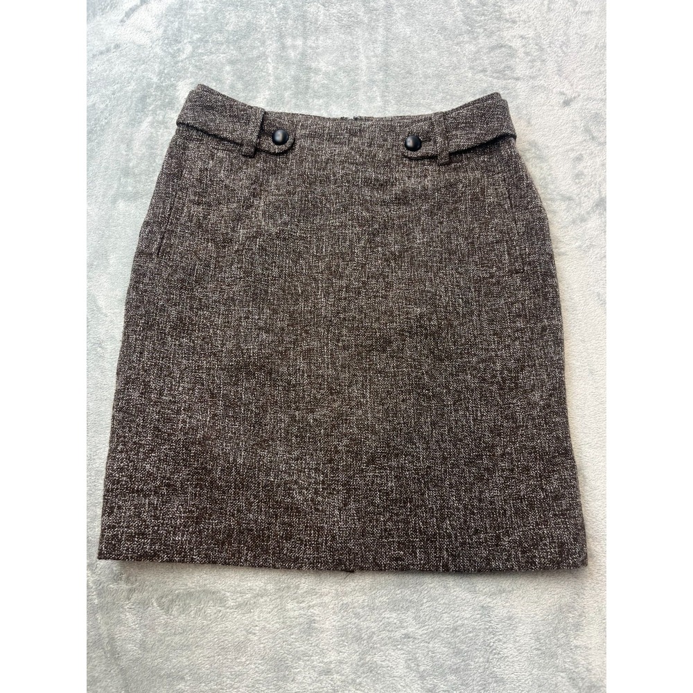 Brown Tweed Wool Blend Banana Republic Pencil Skirt Buttons Office S 4 Academia